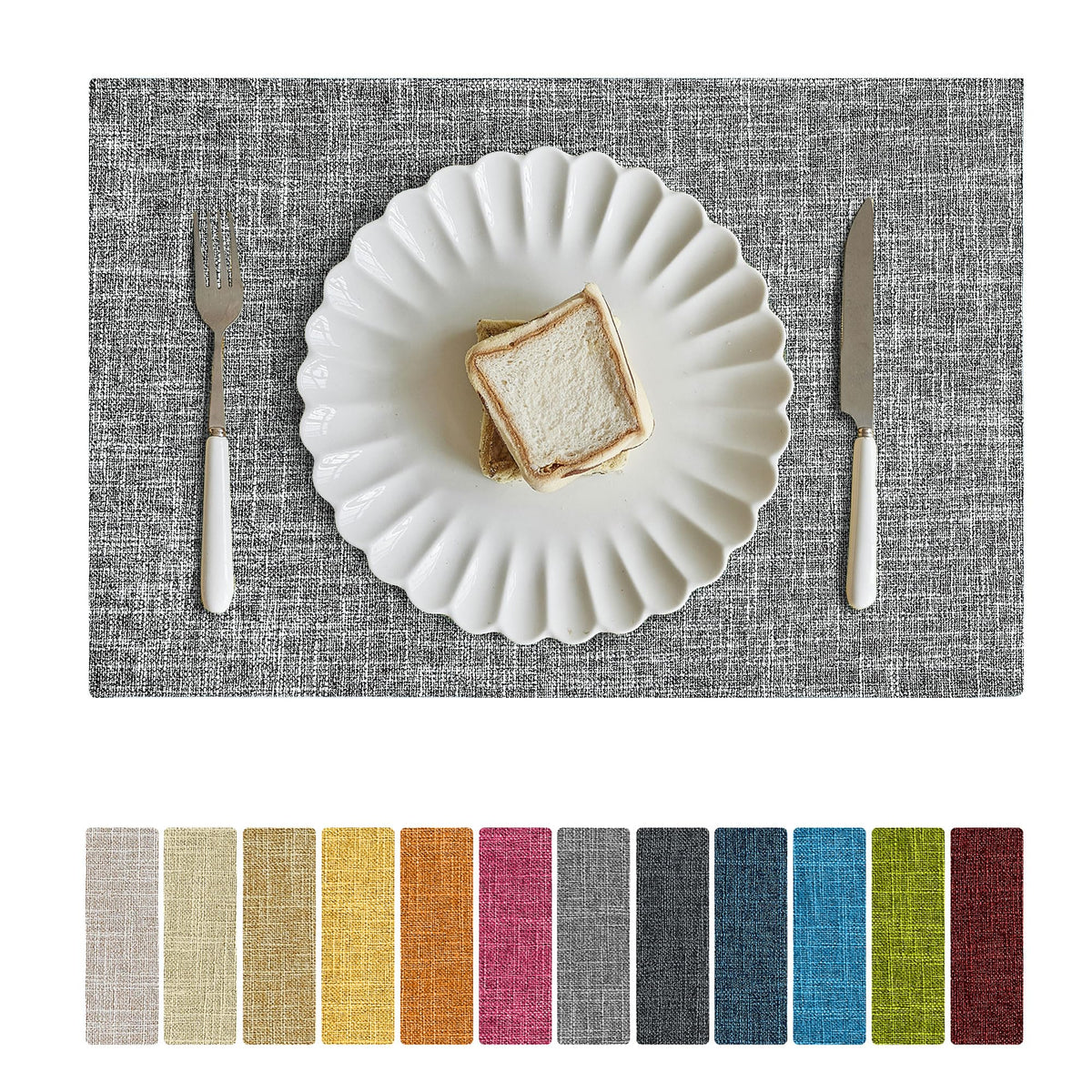 Softalker Faux Linen Cloth Placemats Set of 6-12 x 18 Inch, Navy