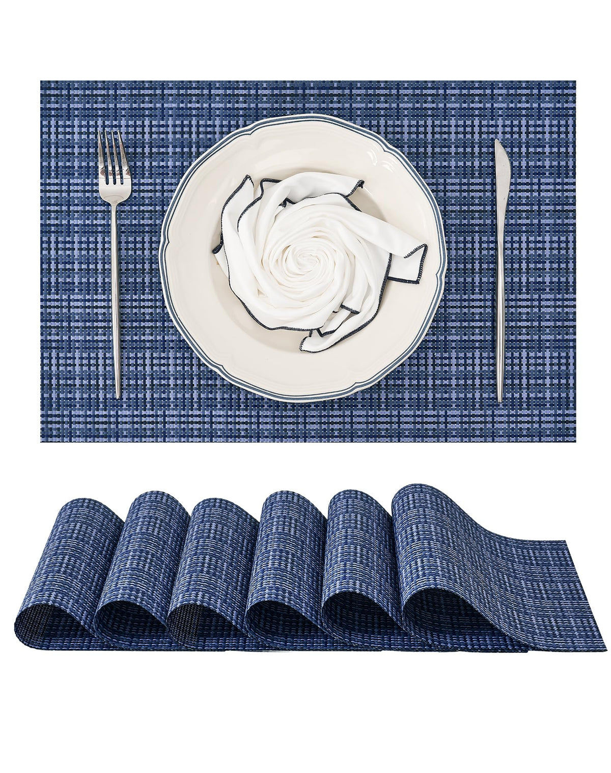Woven Vinyl Beige Placemats Set of 12, Linen Look & Easy to Clean