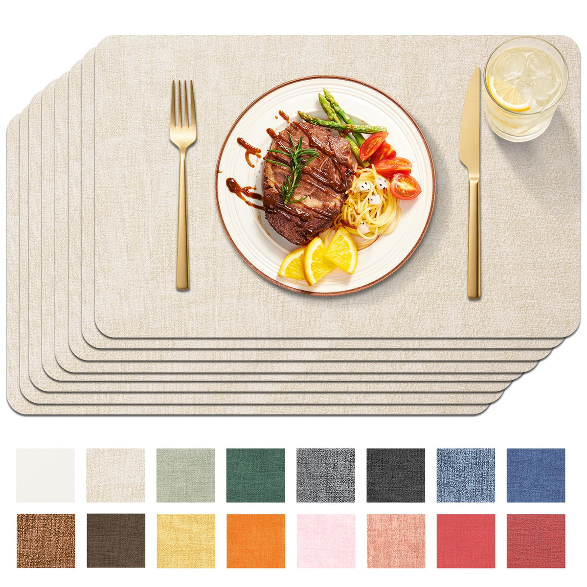 Maxpearl Faux Leather Placemats Set of 6, Easy to Clean, Brown