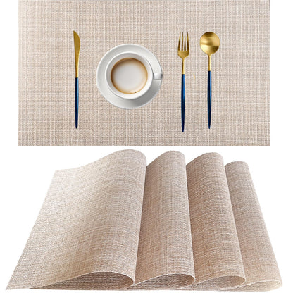 PIGCHCY Placemats,Durable Placemats for Dining Table,Washable Woven Vinyl Kitchen Placemats Set of 4 (Brown)