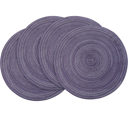 Floroom 15 Inch Round Braided Placemats Set of 4, Washable Heat Resistant Cotton Polyester Circle Place Mats for Kitchen Dining Table - Black