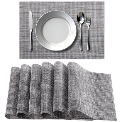 Timeet Placemats Set of 6, Heat Resistant Non-Slip Place Mats for Dining Table, Durable Washable PVC Vinyl Woven Table Mats, Resistant Kitchen Placemats Easy to Clean(Beige & Gray