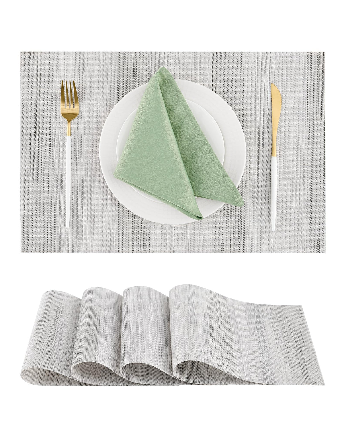 Woven Vinyl Beige Placemats Set of 12, Linen Look & Easy to Clean