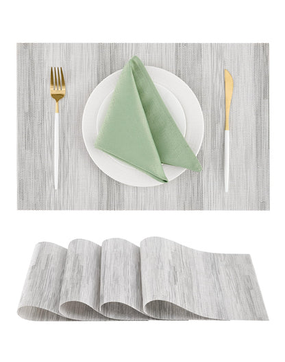Woven Vinyl Beige Placemats Set of 12, Linen Look & Easy to Clean