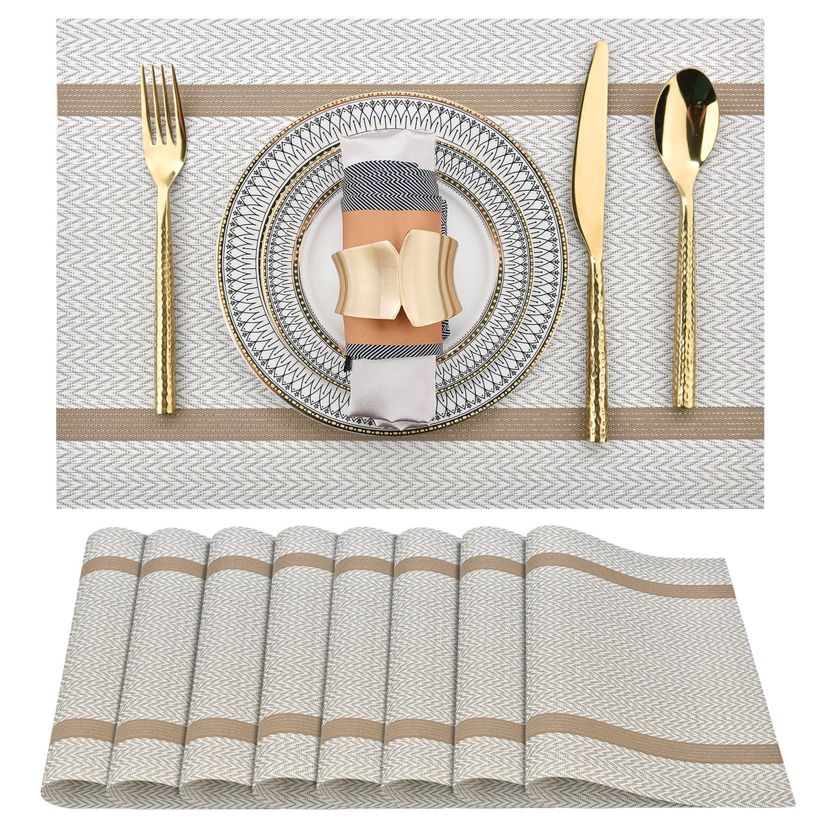 SLKQG Navy Blue Placemats Set of 4 - Easy Clean Washable Vinyl Placemats - Wipeable Heat Resistant Table Mats for Dining Table - 17x12 Inch (Navy Blue, 4)