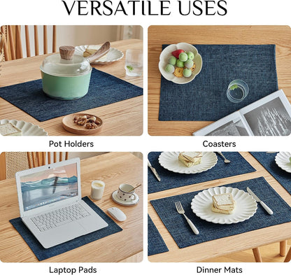 Softalker Faux Linen Cloth Placemats Set of 6-12 x 18 Inch, Navy