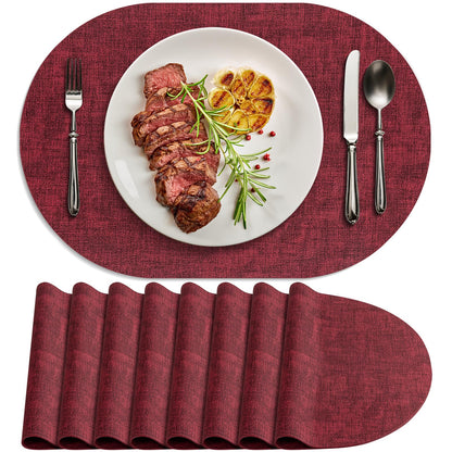Faux Leather Oval Placemats Set of 6, Beige