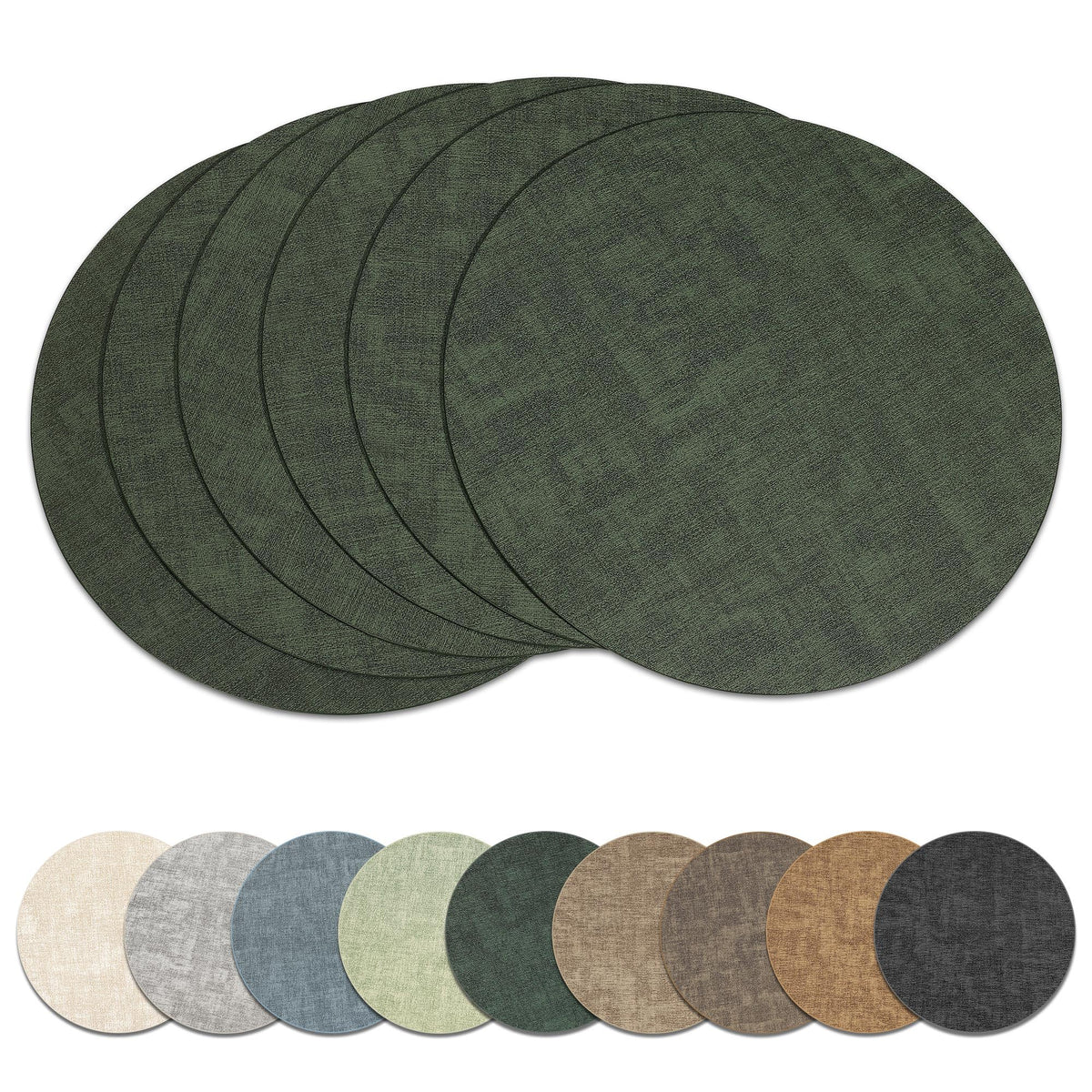 13" Round Placemats Set of 8, Reversible Faux Leather Wipeable Table Mats