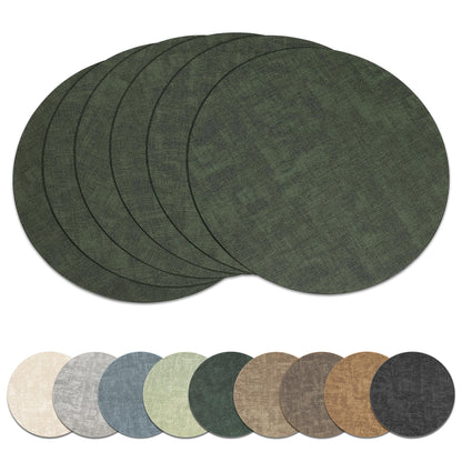13" Round Placemats Set of 8, Reversible Faux Leather Wipeable Table Mats