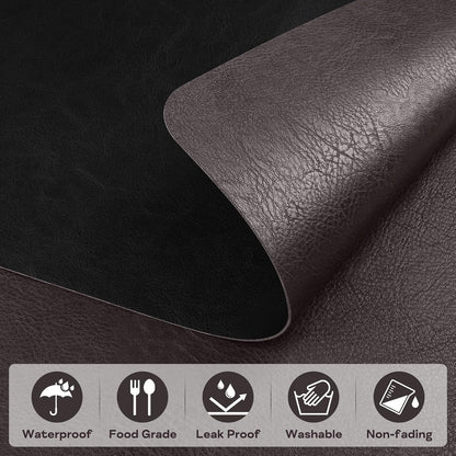 PU Placemats for Dining Table Set of 6, Heat Resistant Leather Placemat, Waterproof Table Mats Easy to Clean for Kitchen Dining Room Coffee Office Table,43 * 30cm,Black/Brown