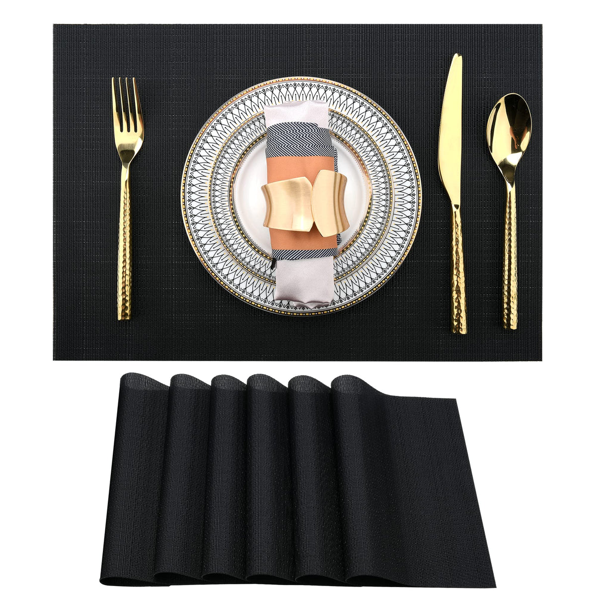SLKQG Navy Blue Placemats Set of 4 - Easy Clean Washable Vinyl Placemats - Wipeable Heat Resistant Table Mats for Dining Table - 17x12 Inch (Navy Blue, 4)