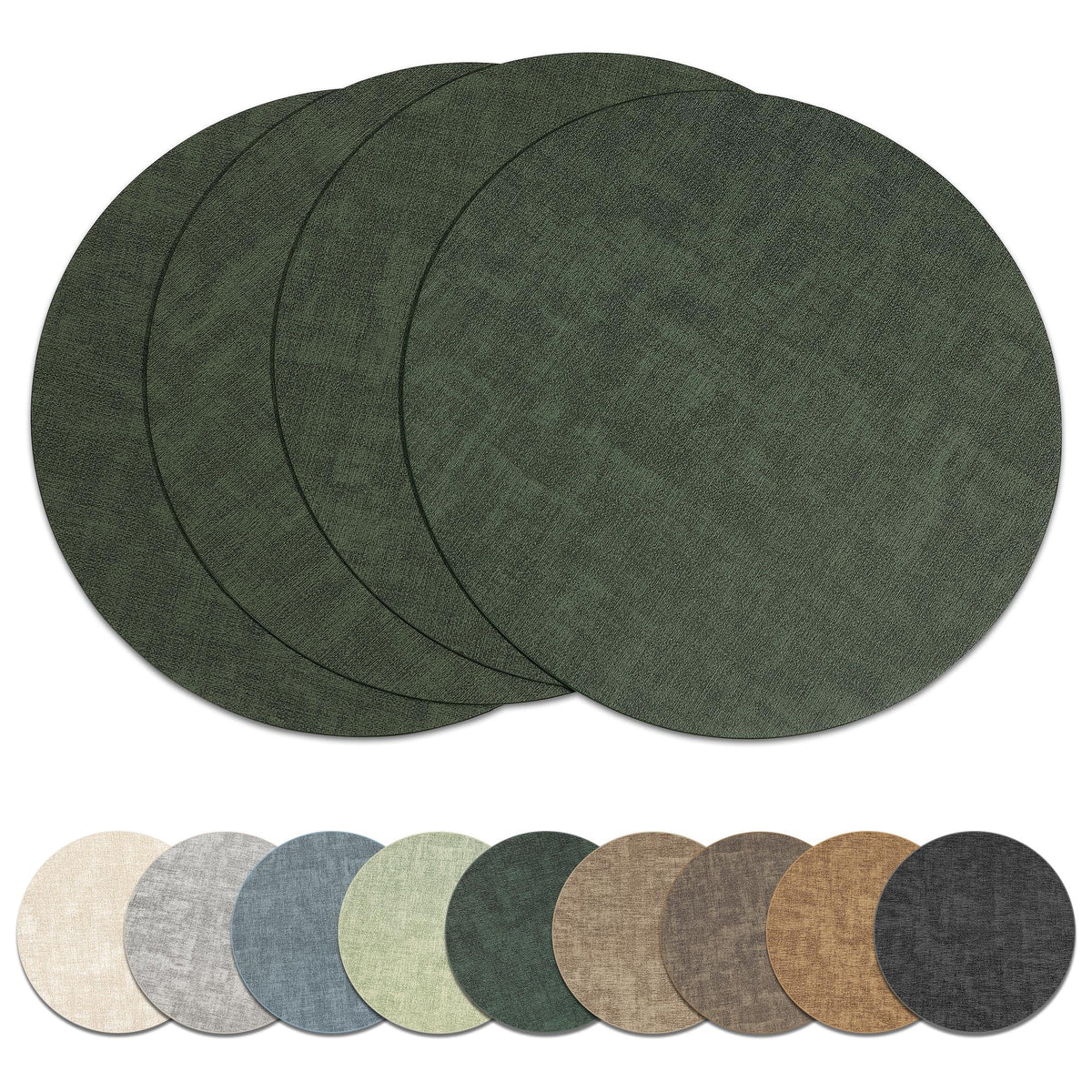 13" Round Placemats Set of 8, Reversible Faux Leather Wipeable Table Mats