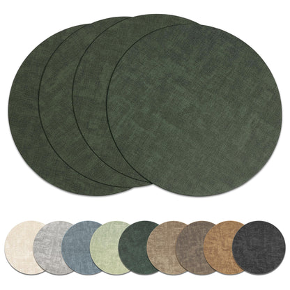 13" Round Placemats Set of 8, Reversible Faux Leather Wipeable Table Mats