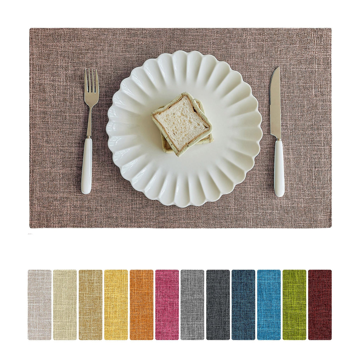 Softalker Faux Linen Cloth Placemats Set of 6-12 x 18 Inch, Navy