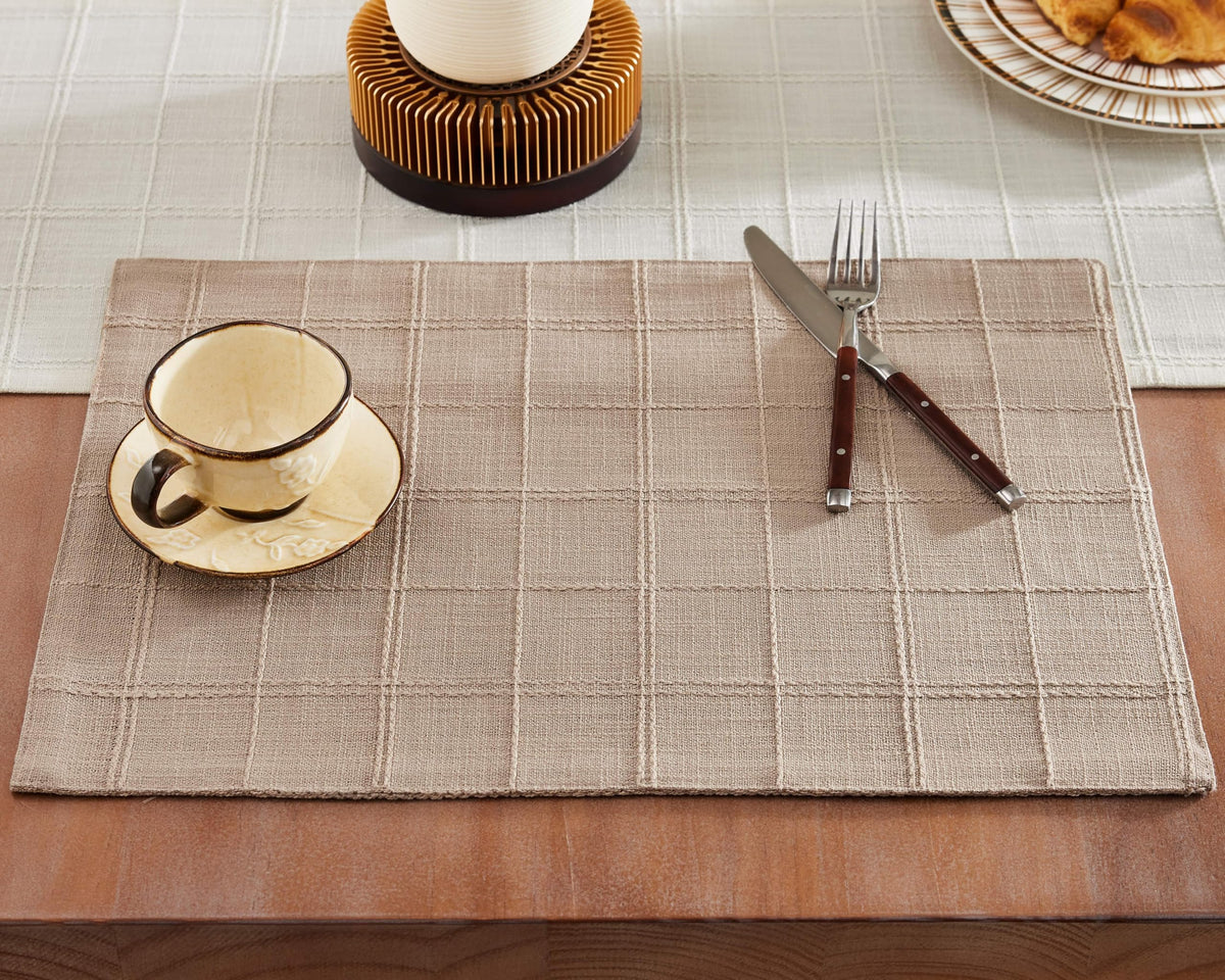 ZeeMart Linen Checked Farmhouse Placemats Set of 6, Olive 13x19in