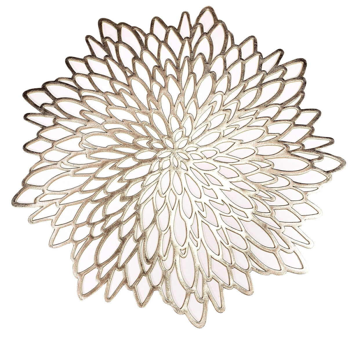 Snowkingdom Set of 12 Gold Metallic Placemats Laminated Vinyl Round Leaf Dinning Table Place Mats Bulk Decorative Halloween Thanksgiving Christmas Party Wedding Holiday Festival