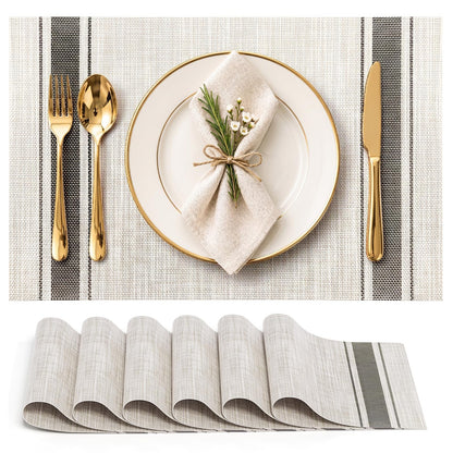 Aofmee Placemats, Placemats Set of 6, Heat Resistant Place Mats, Washable PVC Table Mats, Woven Vinyl Plastic Placemats for Dining Table, Non-Slip Stain Resistant Kitchen Table Placemats Easy to Clean