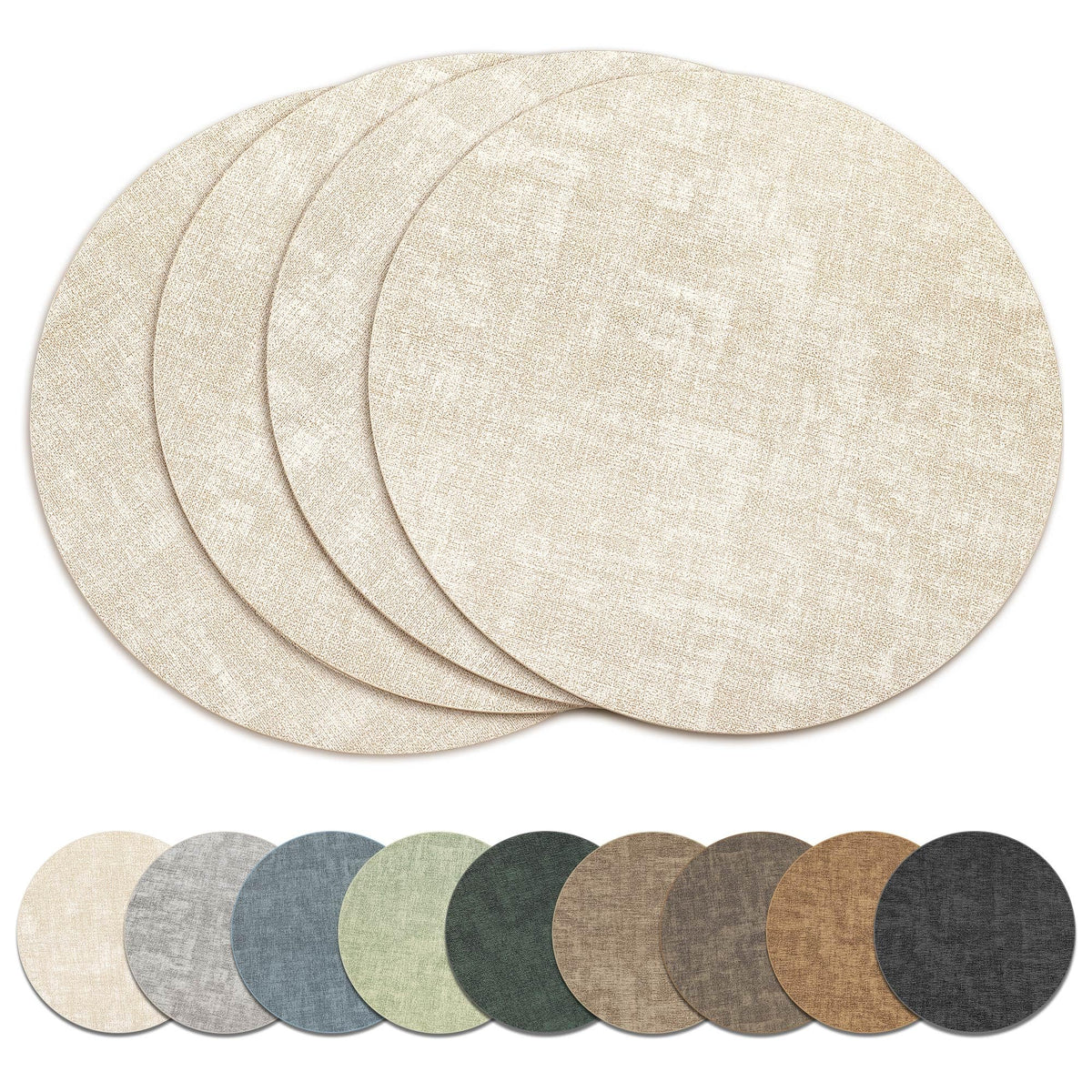 13" Round Placemats Set of 8, Reversible Faux Leather Wipeable Table Mats