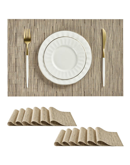 Beige Placemats Set of 4 - Heat-Resistant, Non-Slip Table Mats, Washable Woven Vinyl for Indoor & Outdoor Dining