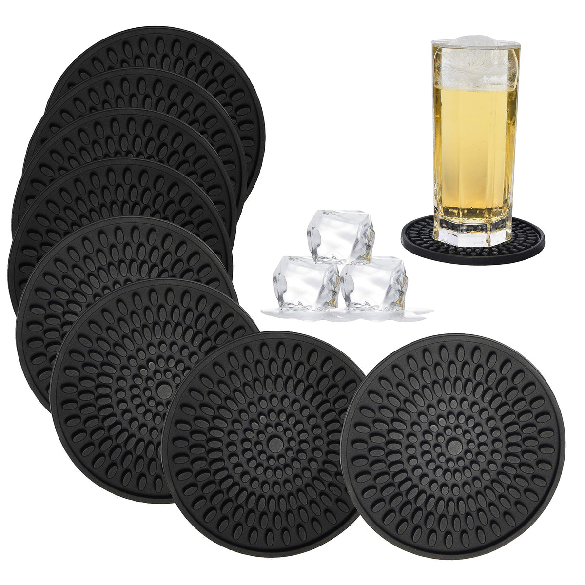 KindGa Rubber Coasters for Drinks - Large Silicone Coasters Set of 8 Brown
