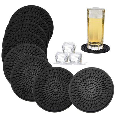KindGa Rubber Coasters for Drinks - Large Silicone Coasters Set of 8 Brown