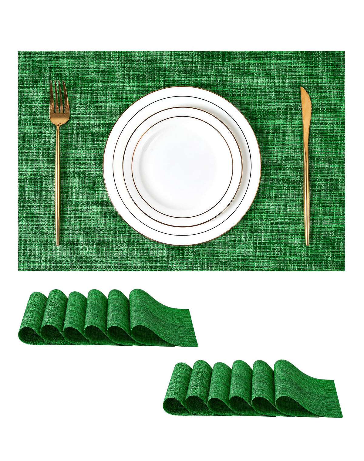 Beige Placemats Set of 4 - Heat-Resistant, Non-Slip Table Mats, Washable Woven Vinyl for Indoor & Outdoor Dining