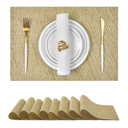 Woven Vinyl Beige Placemats Set of 12, Linen Look & Easy to Clean