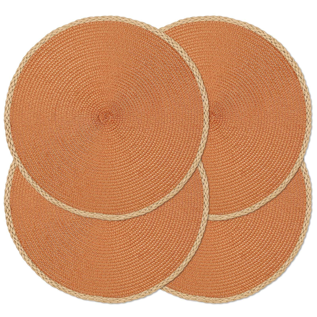Round Placemats Set of 6, Woven Table Mats, Thin Edge, Green
