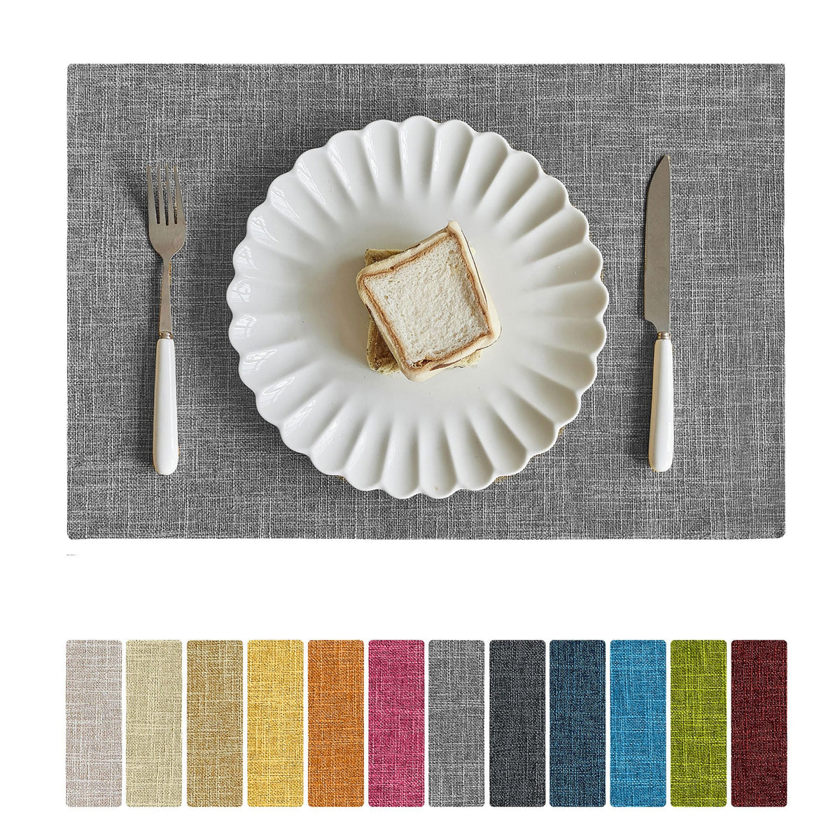 Softalker Faux Linen Cloth Placemats Set of 6-12 x 18 Inch, Navy