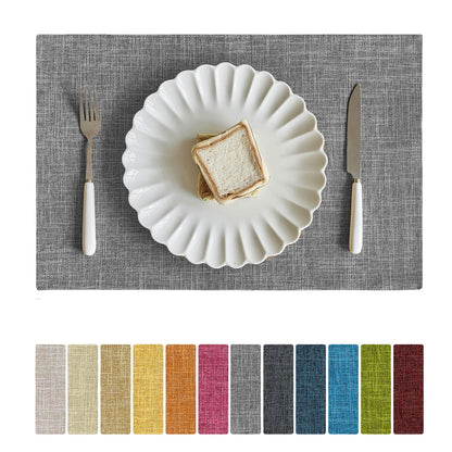 Softalker Faux Linen Cloth Placemats Set of 6-12 x 18 Inch, Navy