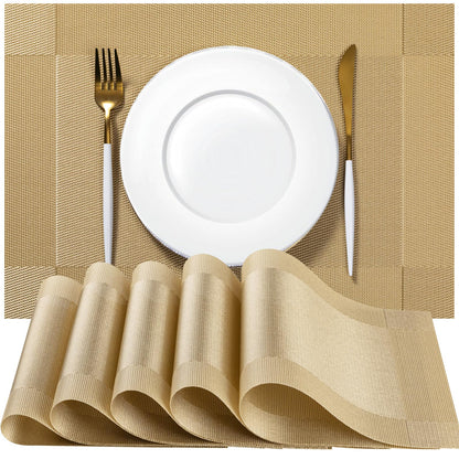 Placemats Set of 4 - Easy Clean Woven Vinyl Placemats for Dining Table, Indoor/Outdoor Place Mats, Washable PVC Table Mats（Caramel）