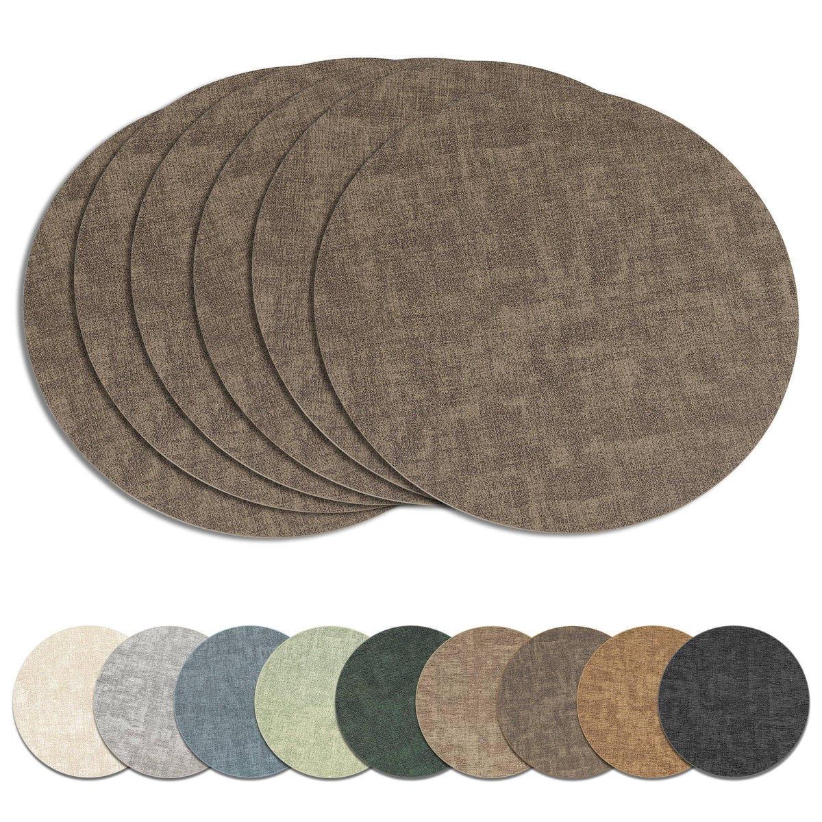 13" Round Placemats Set of 8, Reversible Faux Leather Wipeable Table Mats