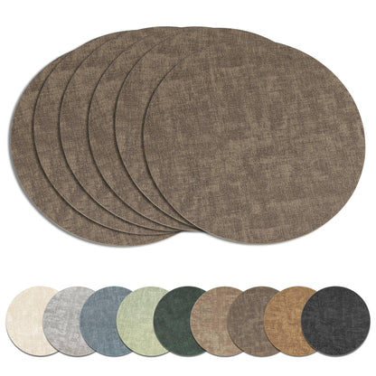 13" Round Placemats Set of 8, Reversible Faux Leather Wipeable Table Mats
