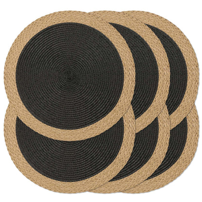 Round Placemats Set of 6, Woven Table Mats, Thin Edge, Green
