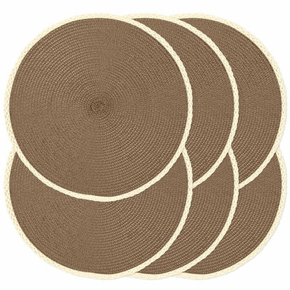 Round Placemats Set of 6, Woven Table Mats, Thin Edge, Green