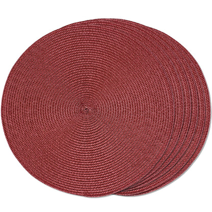 FunWheat Round Braided Placemats Set of 6 Table Mats for Dining Tables Woven Washable Non-Slip Place mats 15 in(Blue, 6pcs)