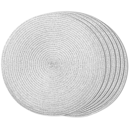 FunWheat Round Braided Placemats Set of 6 Table Mats for Dining Tables Woven Washable Non-Slip Place mats 15 in(Blue, 6pcs)