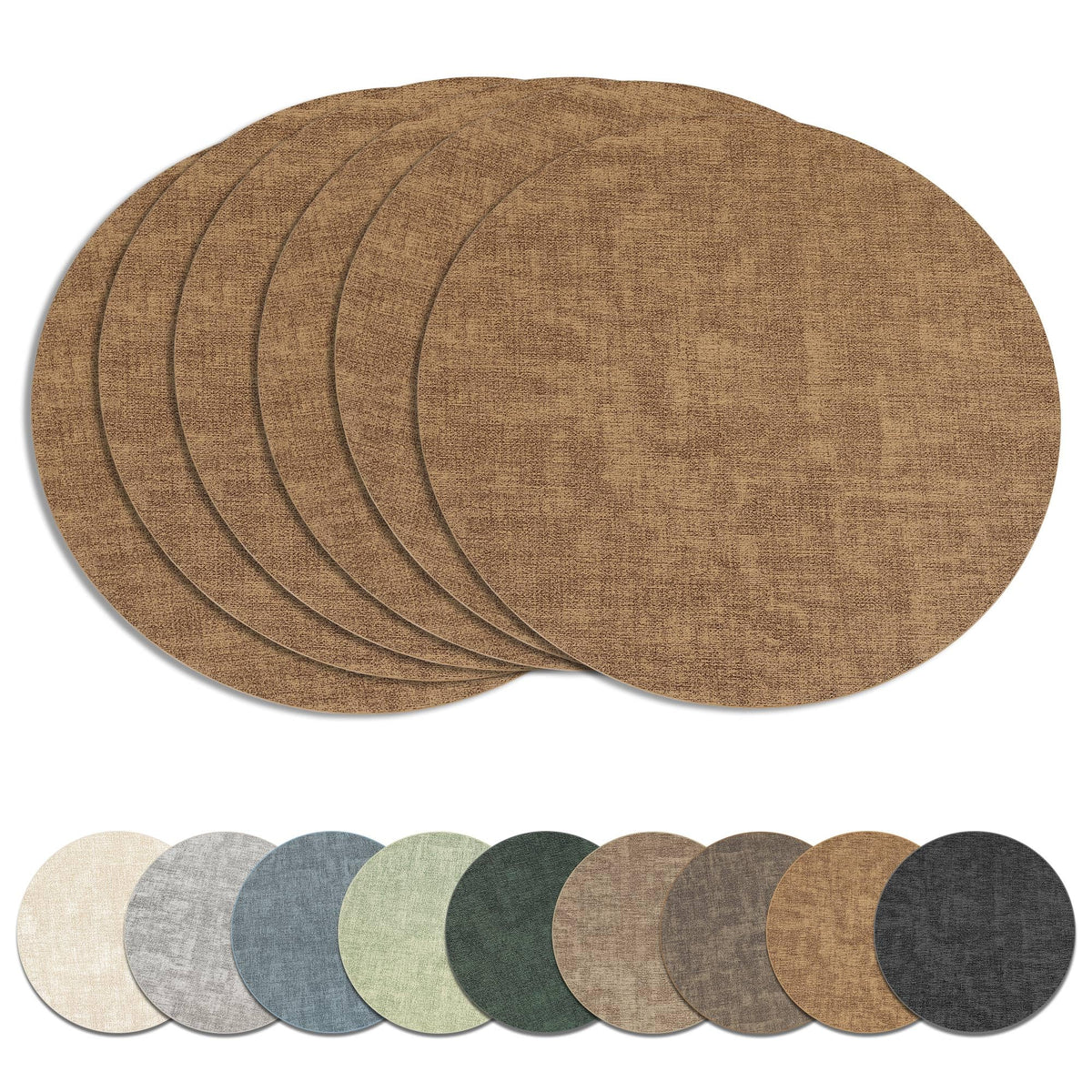 13" Round Placemats Set of 8, Reversible Faux Leather Wipeable Table Mats