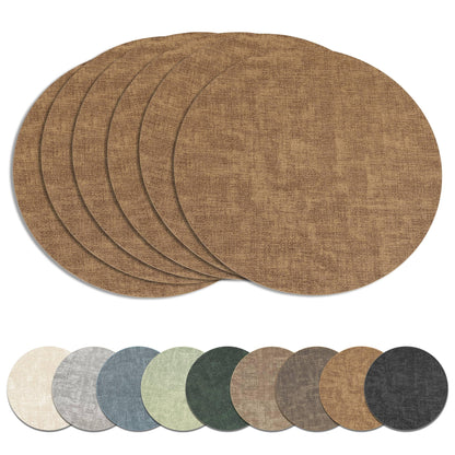 13" Round Placemats Set of 8, Reversible Faux Leather Wipeable Table Mats