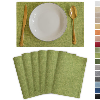 Demetex Green Placemat Set of 4 Washable Linen Textured Place Mats for Dinner Heat Resistant Sage Cloth Placemats Scratch Resistant Plate Mats for Dining Table Kitchen, Green