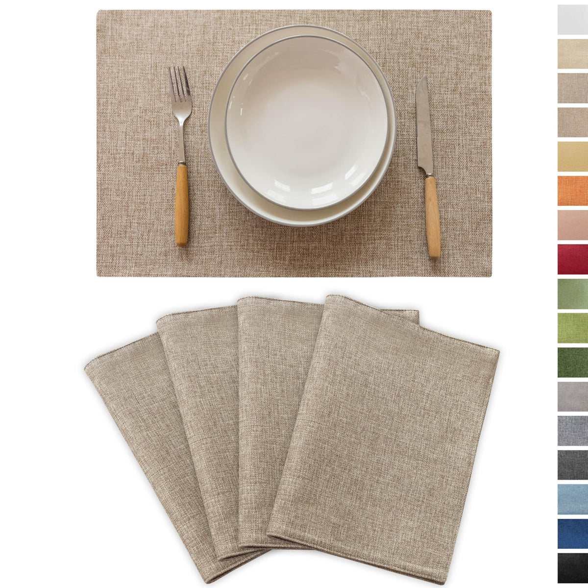 Demetex Green Placemat Set of 4 Washable Linen Textured Place Mats for Dinner Heat Resistant Sage Cloth Placemats Scratch Resistant Plate Mats for Dining Table Kitchen, Green