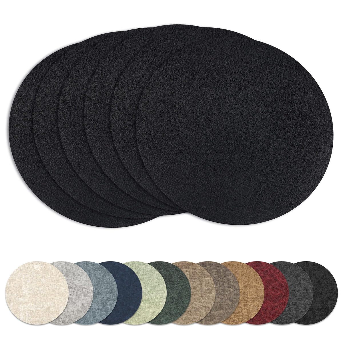 13" Round Placemats Set of 8, Reversible Faux Leather Wipeable Table Mats