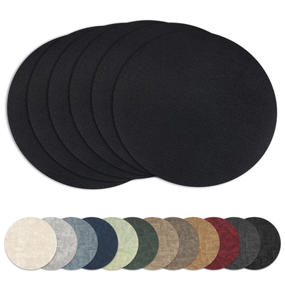 13" Round Placemats Set of 8, Reversible Faux Leather Wipeable Table Mats