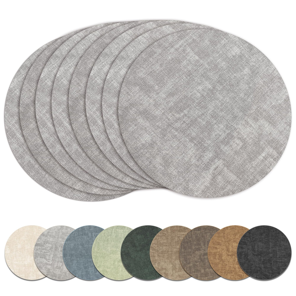 13" Round Placemats Set of 8, Reversible Faux Leather Wipeable Table Mats