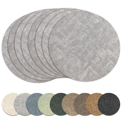 13" Round Placemats Set of 8, Reversible Faux Leather Wipeable Table Mats