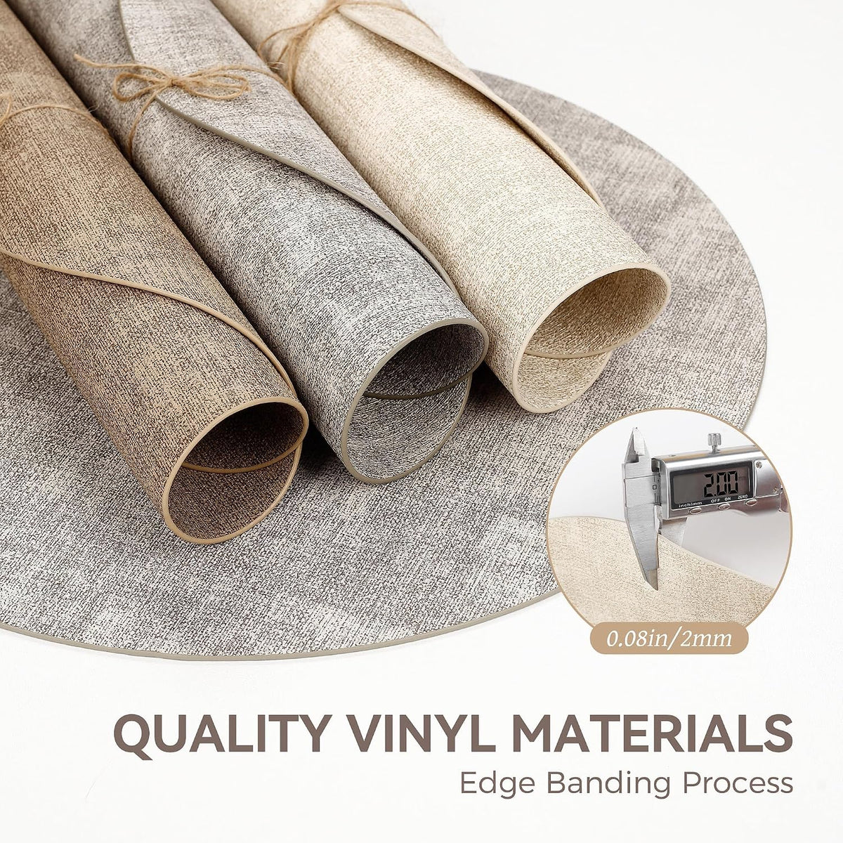 13" Round Placemats Set of 8, Reversible Faux Leather Wipeable Table Mats