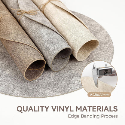 13" Round Placemats Set of 8, Reversible Faux Leather Wipeable Table Mats