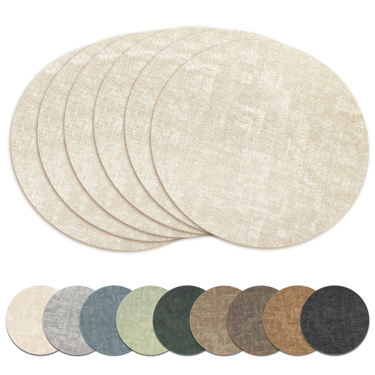 13" Round Placemats Set of 8, Reversible Faux Leather Wipeable Table Mats