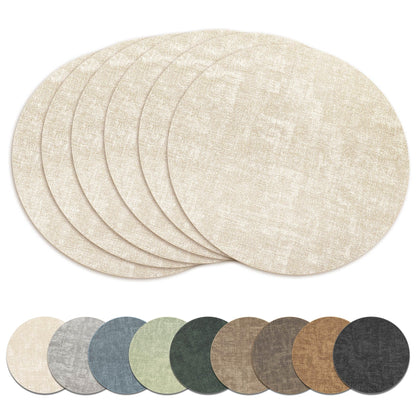 13" Round Placemats Set of 8, Reversible Faux Leather Wipeable Table Mats