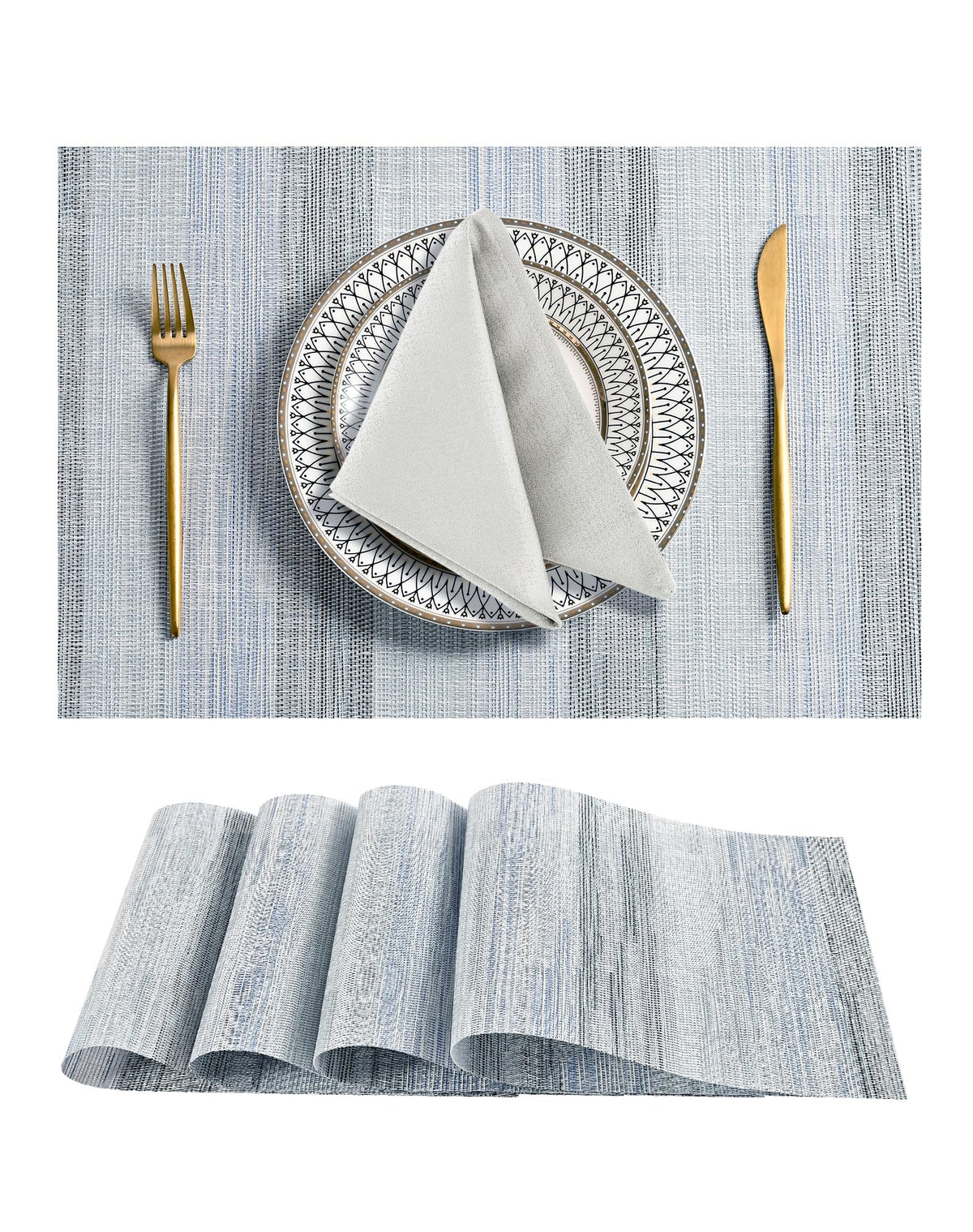 Beige Placemats Set of 4 - Heat-Resistant, Non-Slip Table Mats, Washable Woven Vinyl for Indoor & Outdoor Dining
